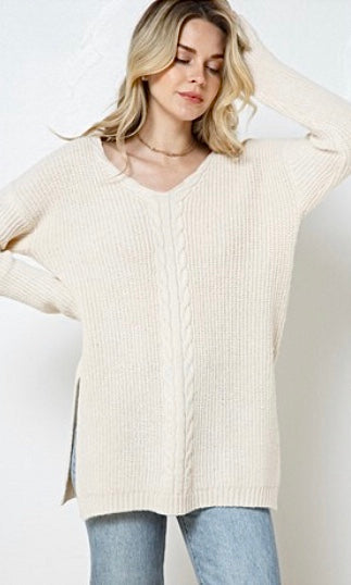 COMFY BEIGE RIBBED SWEATER